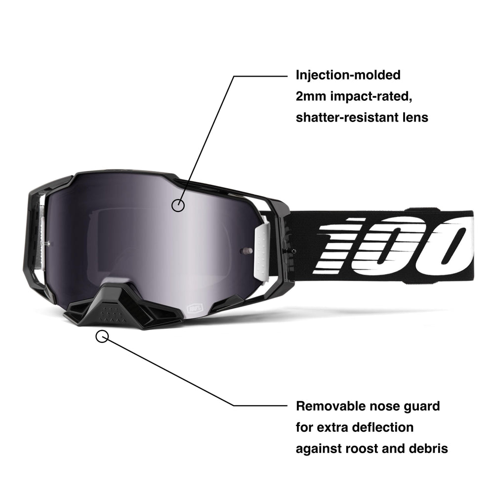 100% ARMEGA goggles side view showing ultra-wide strap and silicone grip