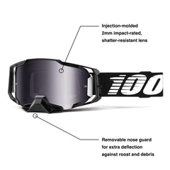 100% ARMEGA goggles side view showing ultra-wide strap and silicone grip
