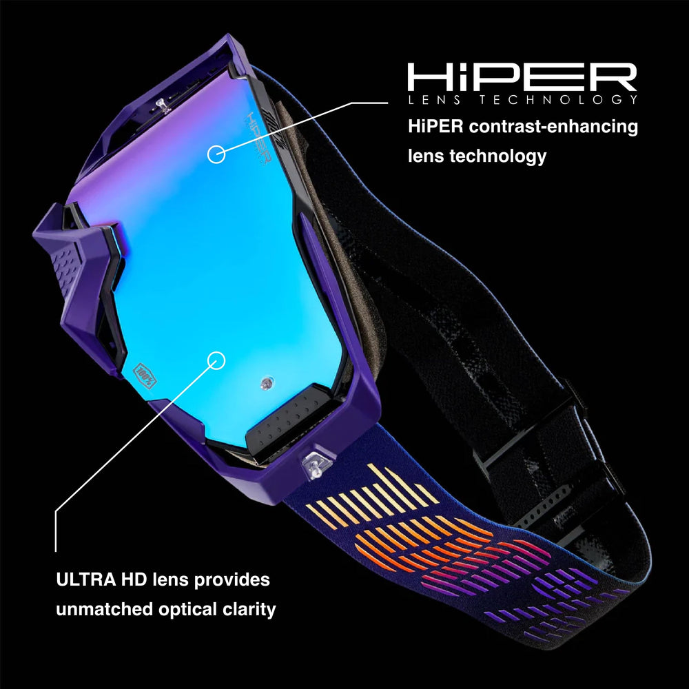 100% ARMEGA goggles top view highlighting air vents and fit