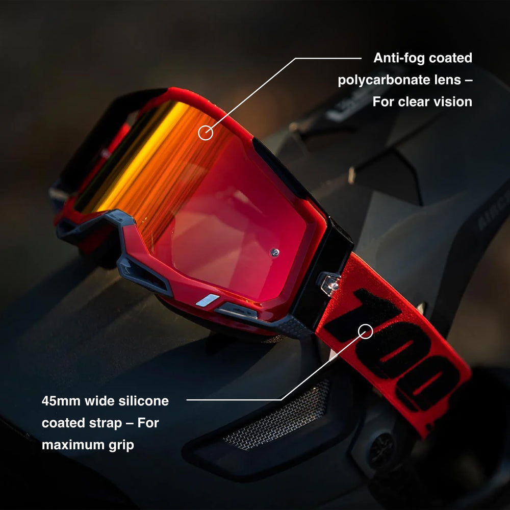 100% Racecraft 2 lens detail features Isola mirror-silver flash