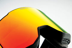 100% Snowcraft XL HiPER goggles macro lens close-up highlights mirror red coating.
