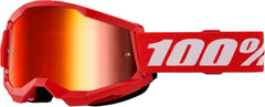 100% Strata 2 goggles with OSFM fit and mirror red lens for wide view and reduced glare