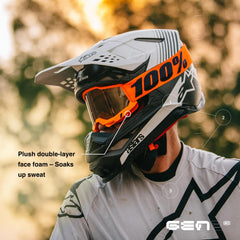 100% Strata 2 goggle tear-off system close-up showing triple post compatibility
