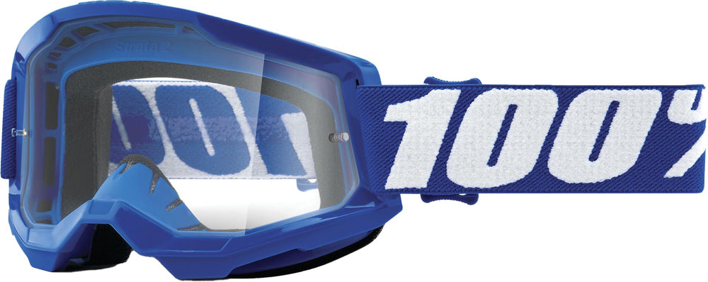 100percent Strata 2 MX MTB goggles with blue frame and clear lens for enhanced visibility