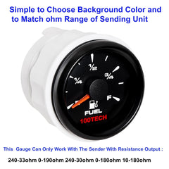 100TECH Fuel Gauge dial close-up showing precise needle and clear scale