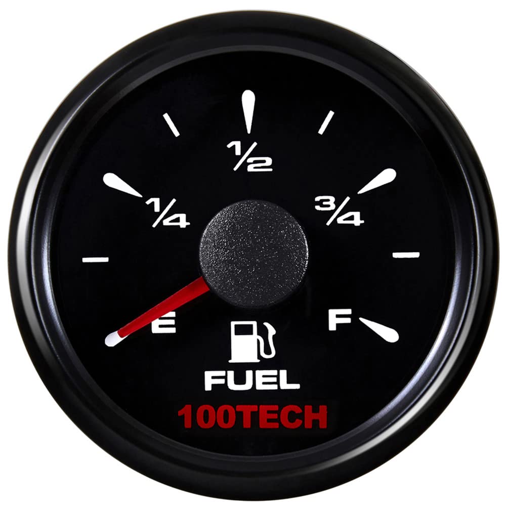 100TECH Boat Fuel Gauge front view with stainless bezel for rugged marine use