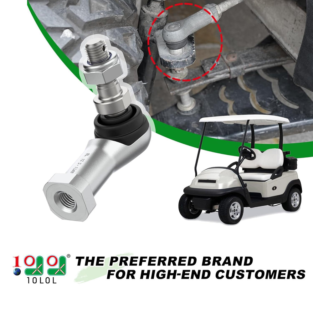 10L0L outer tie rod end close-up showing robust build for Yamaha carts