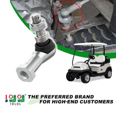 10L0L outer tie rod end close-up showing robust build for Yamaha carts