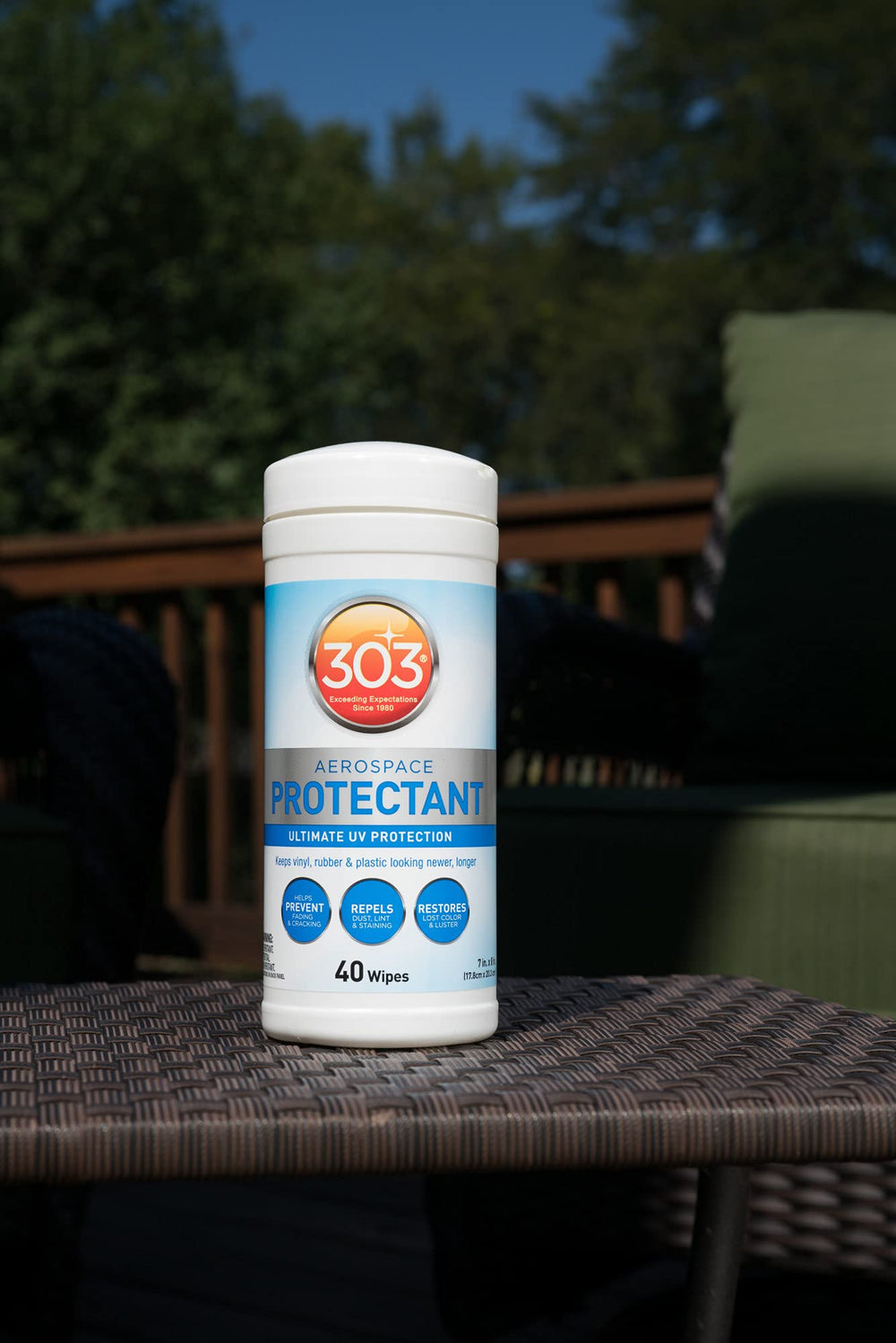 303 Aerospace Protectant on surfaces—close-up coverage