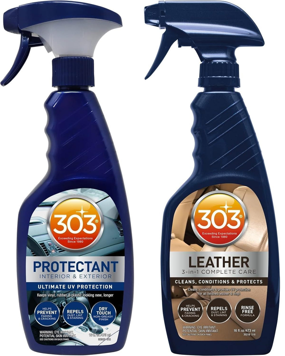 303 Products automotive protectant bottle highlighting UV protection for interior plastics