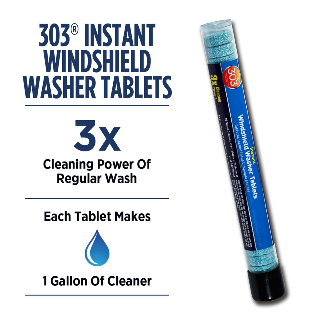 303 Products tablet dissolving in water for quick windshield cleaner