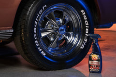 303 Products tire shine wet look achieving a rich reflective surface.