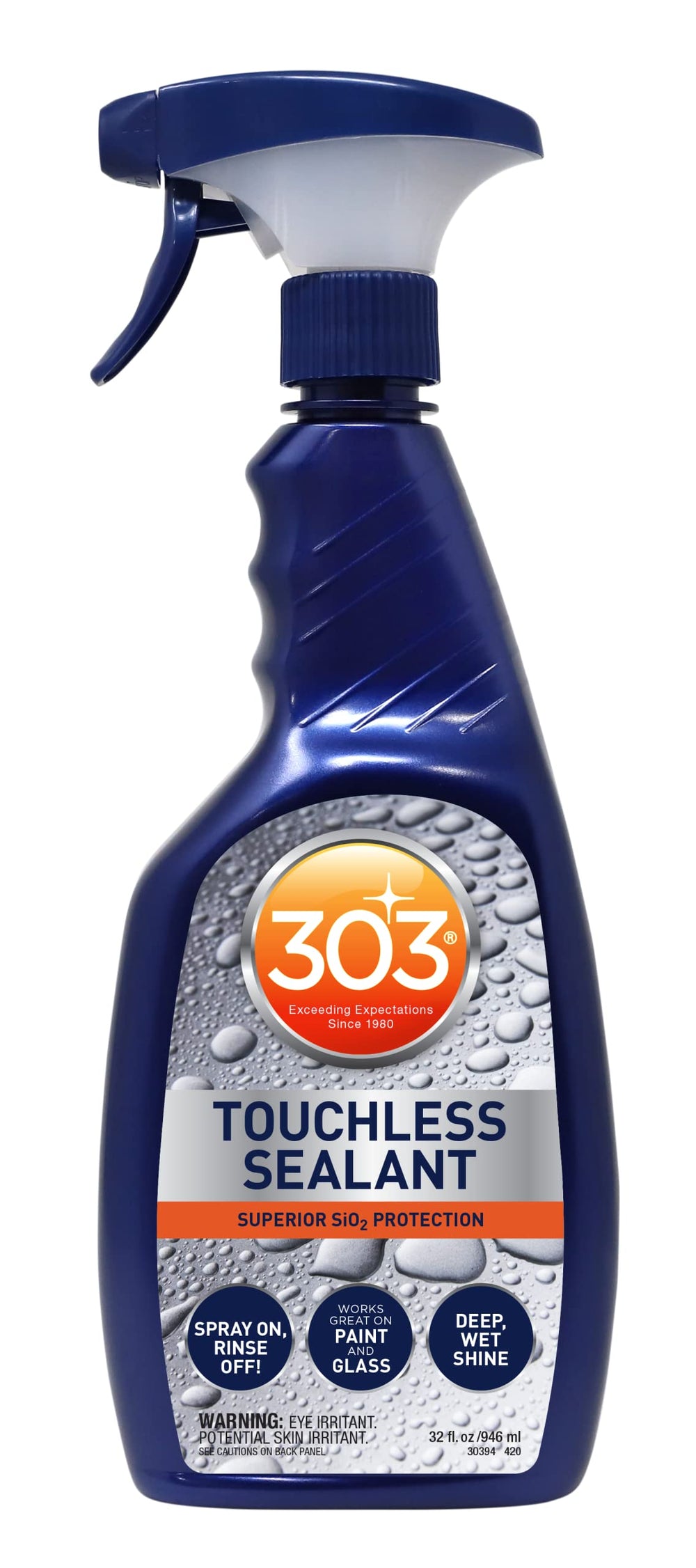303 Touchless Sealant bottle front view for easy protection on paint and glass.