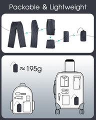 33,000ft rain pants with reflective slits for high visibility outdoors.