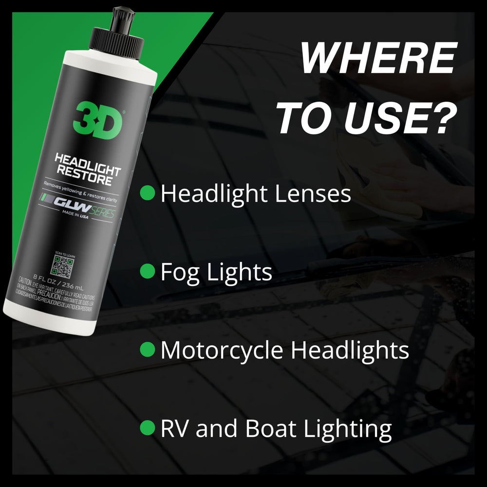 3D GLW USA-made formula provides durable, long-lasting headlight protection.