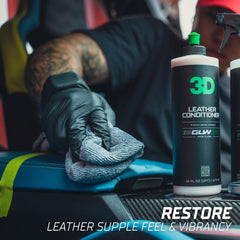 3D GLW Leather Conditioner applied in a DIY detailing session for leather care.