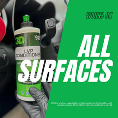 3D Leather, Vinyl & Plastic Conditioner USA-made bottle close-up.