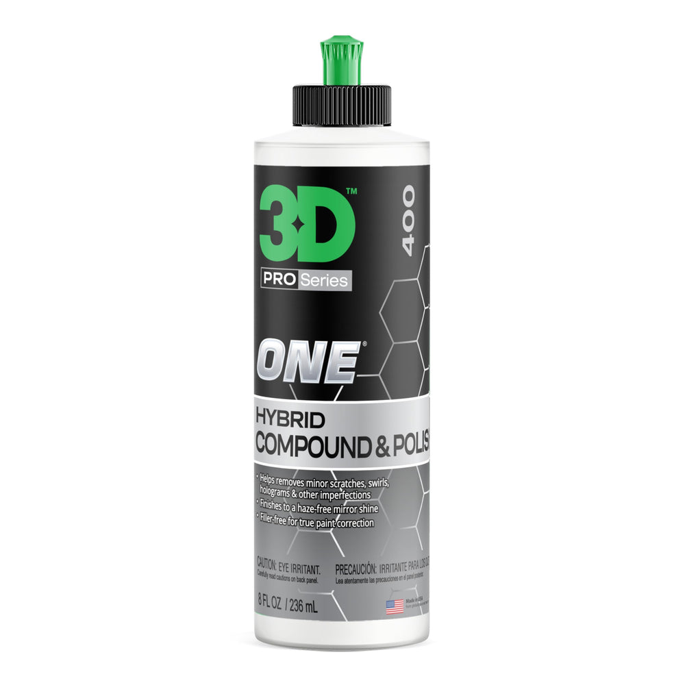 3D One scratch remover on a paint panel delivering one-step correction and gloss.