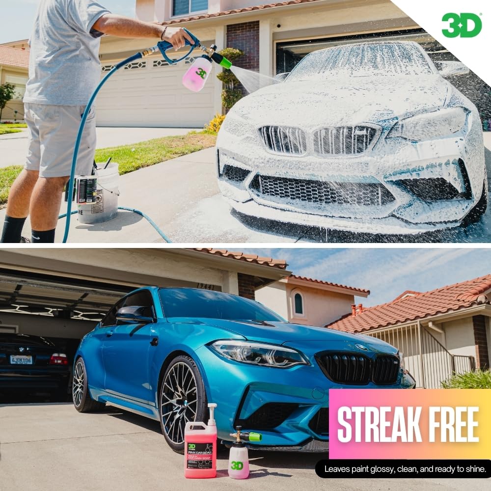 Bottle label highlights cherry scent and wash identity of 3D Pink Car Soap