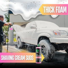 Foamy suds from 3D Pink Car Soap cover the surface for safe dirt lifting