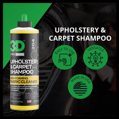 USA-made label on 3D Upholstery & Carpet Shampoo signals trusted quality