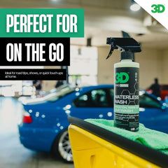 3D Waterless Car Wash in action on a dirty car surface.