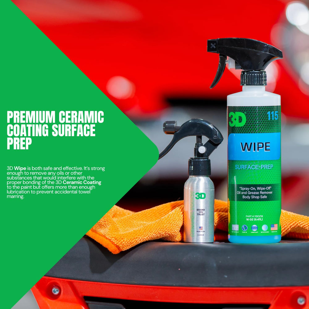 3D Wipe cloth wipes away oils from glass to improve coating grip.