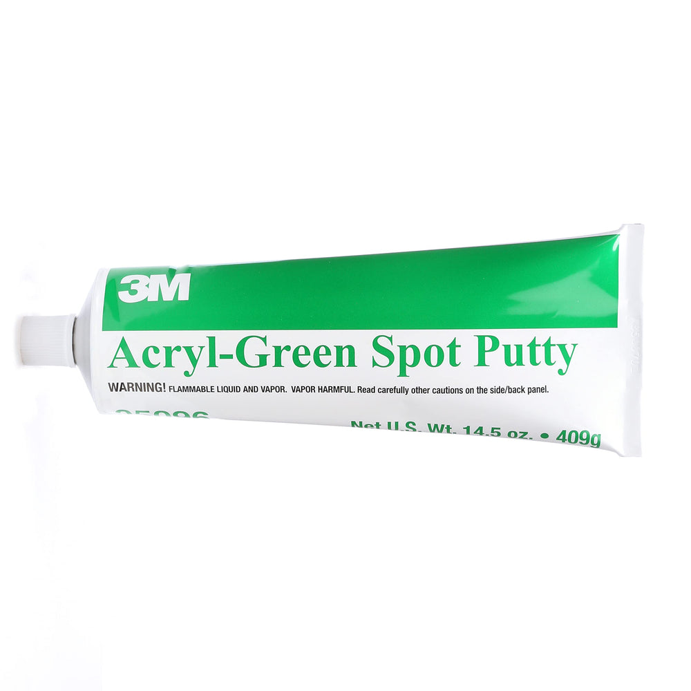 3M Acryl-Green Spot Putty tube ready for fast drying and easy sanding.