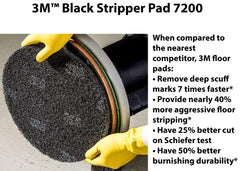 3M Black Stripper Pad 7200 in use on a concrete floor for finish removal