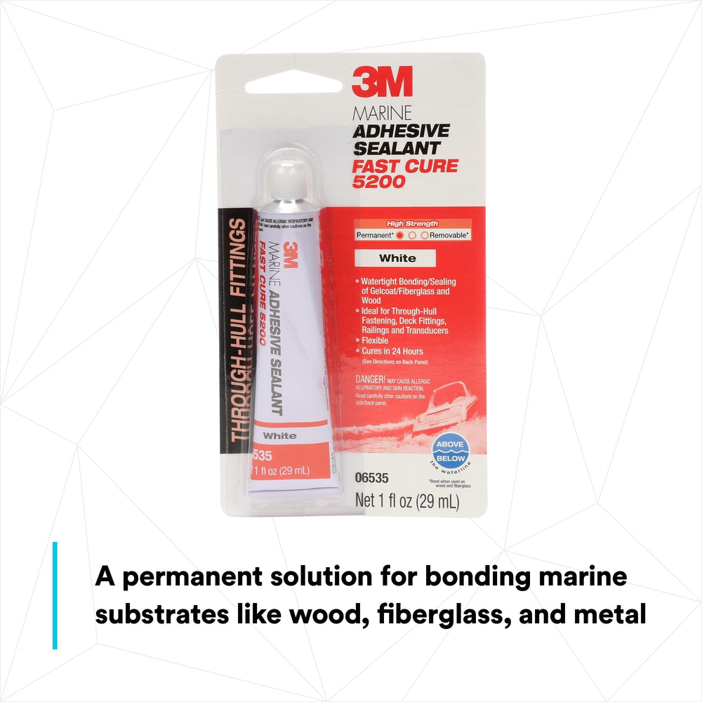 3M 5200 tube applying to through-hull fitting for secure attachment.