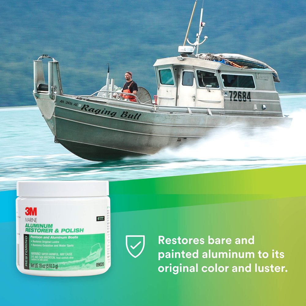 3M Marine Aluminum Restorer removes heavy oxidation for renewed marine surfaces