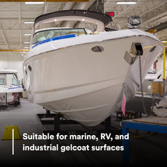 3M Perfect-It Gelcoat example showing removal of minor scratches on hull.