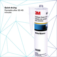 Paintable finish after 30–45 minutes with 3M Urethane Seam Sealer 08368.