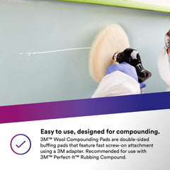 3M Wool Pad with 05710 adapter enables easy screw-on usage on rotary polishers