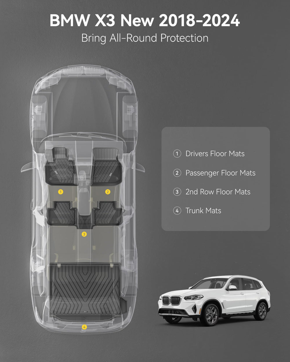 3W BMW X3 cargo liner, raised rim guards spills.