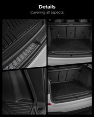 Rear cargo mat installation in progress shows snug fit