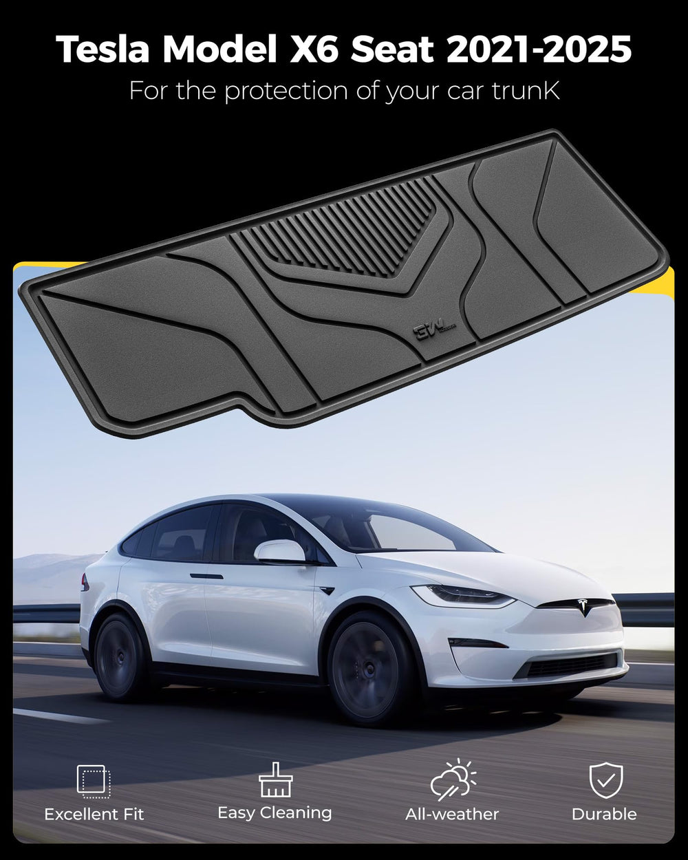 3W cargo liner Model X trunk mat shields cargo space from spills and dirt