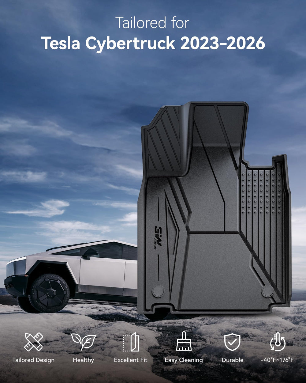 3W Cybertruck frunk liner shields trunk from spills and grime.