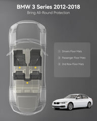 3W floor mats for BMW F30 rear left; blocks mud with all-weather protection
