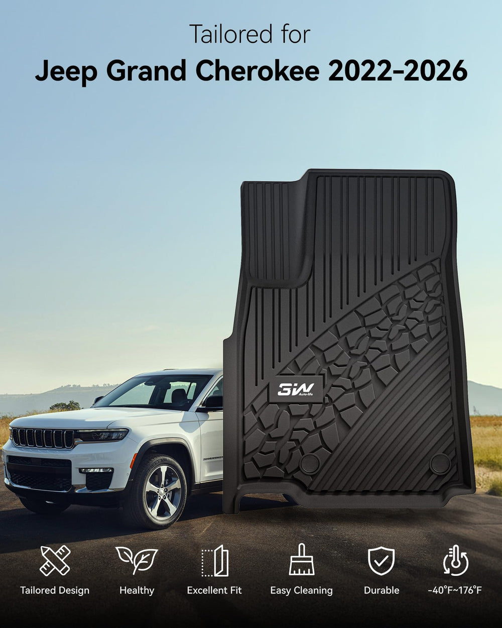 All-weather durability of 3W floor mats for Jeep Grand Cherokee WL