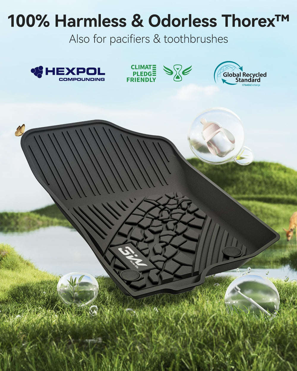 3W easy-clean floor mats for Jeep Wrangler JL after mud
