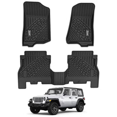 3W floor mats for Jeep Wrangler JL showing edge-to-edge fit in the cabin