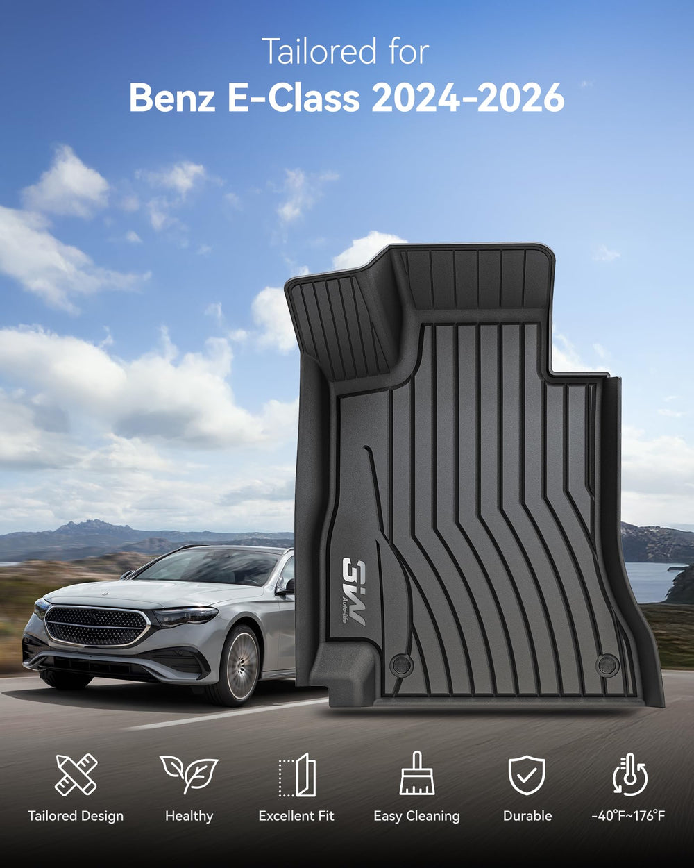 3W driver-side mat provides non-slip grip for safe, precise pedal control