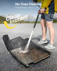 3W Mercedes floor mat with wet-drops scenario illustrating easy cleaning