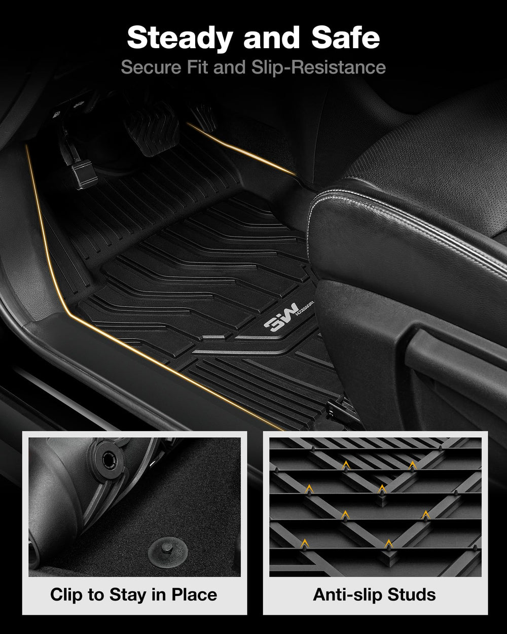 3W Nissan Rogue floor mats are easy to clean with water or damp cloth.