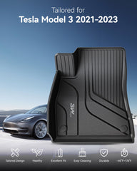 3W Tesla Model 3 floor mat rear view showing full coverage.