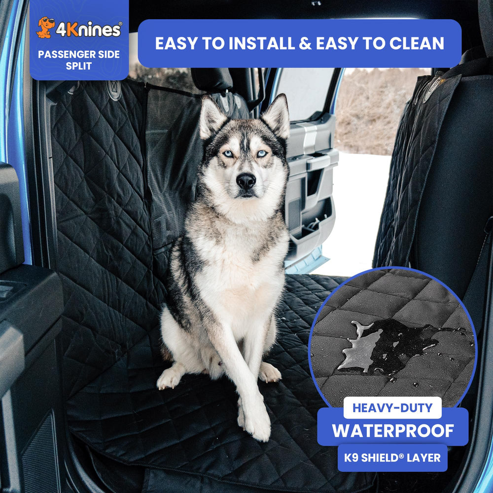 4Knines waterproof 600D polyester fabric shields seats from spills and pet hair