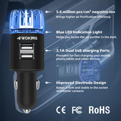 4WDKING car purifier ionizer with blue LED compact design for easy visibility.