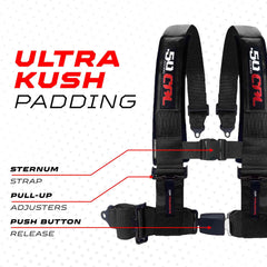 50 Caliber Racing 3-inch wide strap detail for heavy-duty support