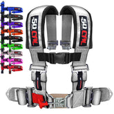 50 Caliber Racing 4-point harness front view secures the driver in a bucket seat